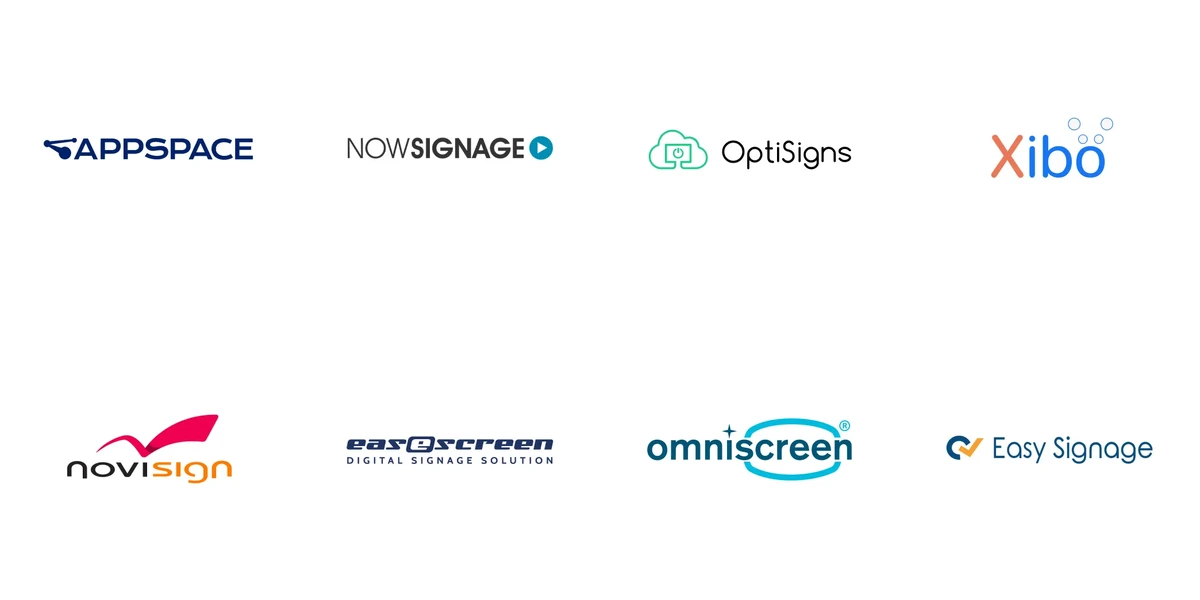 CMS software partners that run on Amino media players, including Appspace, NowSignage, OptiSigns and Xibo