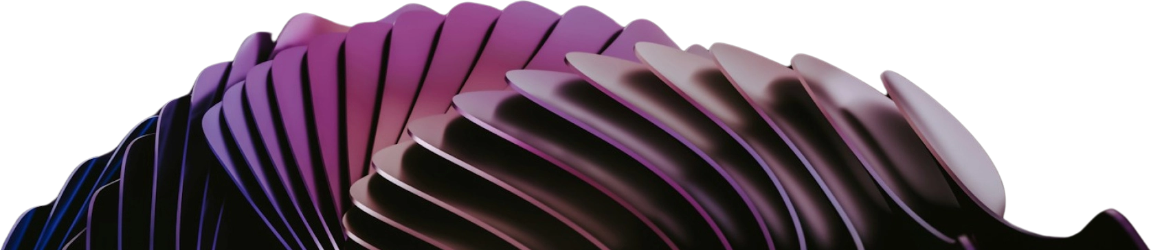 A close-up of abstract, fan-like, folded structures in shades of purple and pink against a black background.