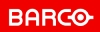 Barco company logo with white text on a red background; the letter “O” features a circular design element.