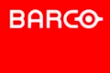 Logo with the text "BARCO" in white on a red background. The letter "O" contains a circular design.