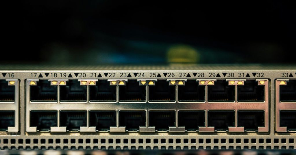 NETGEAR ProAV network switch with ethernet ports and LED indicators powering Eden Park stadium audio system