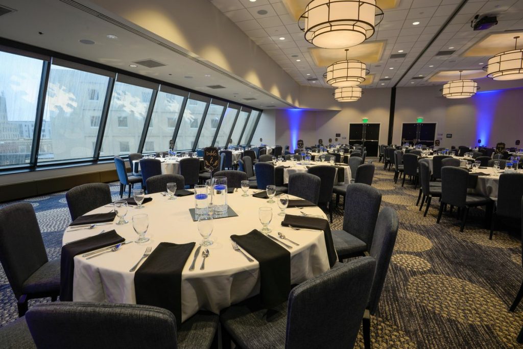 Professional banquet hall with modern AV lighting and sound systems at Resorts World Las Vegas